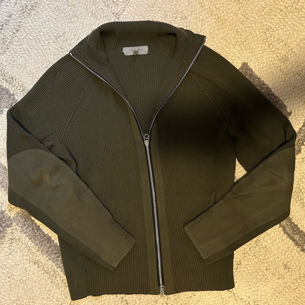 Rag & Bone Men's Olive-Green Full Zip Funnel Neck Sweater (Size M)